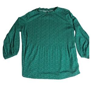 Adrianna Papell Green Geometric Print Smocked Mock Neck Blouse - Small
